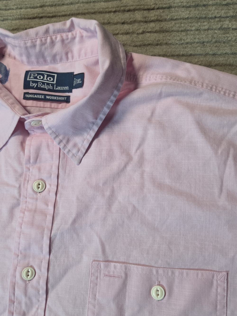 Polo Ralph Lauren Dungaree Workshirt Mens Size XL Pink 100% Linen